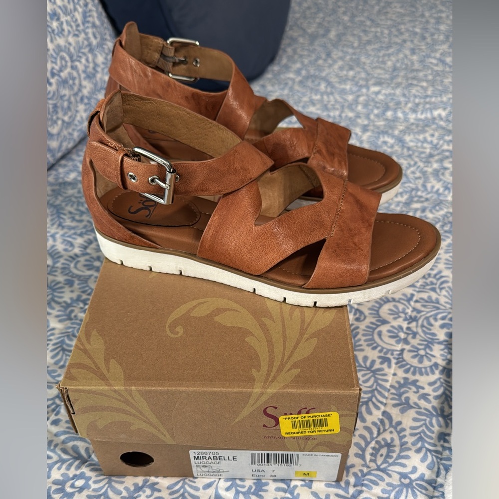 Sofft Tan Sandals with Adjustable Buckle and Platform Sole